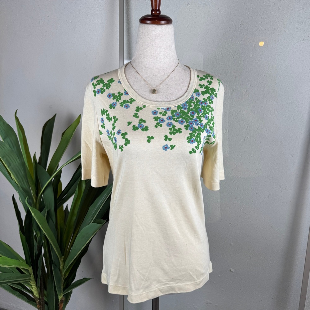 Vintage Cottagecore Retro Nature Lover Floral Top Women XL Cotton Clover Print